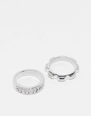 Faded Future pack of 2 rings with crystals and texture in silver