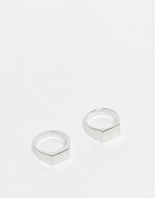 Faded Future pack of 2 square signet rings in silver