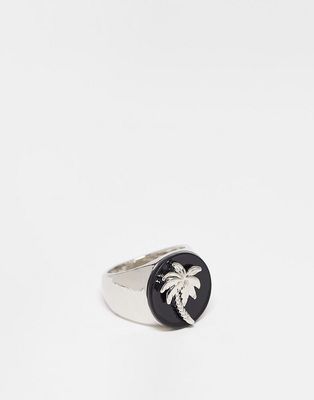Faded Future palm tree signet ring in silver