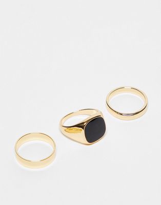 Faded Future signet and band rings 3 pack in gold