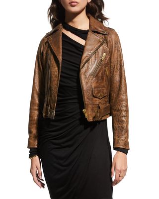 Faded Leopard-Print Leather Jacket