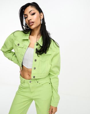 Fae boxy denim jacket in lime green - part of a set