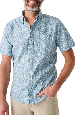 Faherty Breeze Floral Short Sleeve Hemp & Lyocell Button-Down Shirt in Teal Waters Hilo