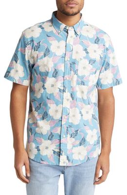 Faherty Breeze Floral Short Sleeve Hemp Blend Button-Down Shirt in Summer Sky Hawaiian