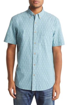 Faherty Breeze Print Stretch Organic Cotton Short Sleeve Button-Down Shirt in Galeon Isles