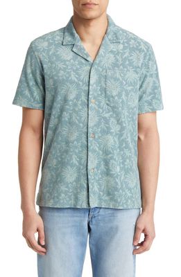 Faherty Cabana Floral Short Sleeve Terry Cloth Button-Up Shirt in Tonal Teal Blossom