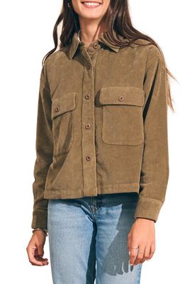 Faherty Corduroy Button-Up Overshirt in Military Olive