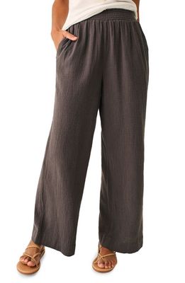 Faherty Dream Organic Cotton Gauze Wide Leg Pants in Washed Black