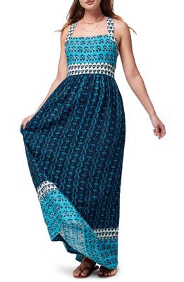 Faherty Gracie Linen Maxi Dress in Blue Bali Bloom