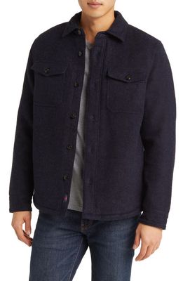 Faherty High Pile Fleece Lined Organic Cotton Blend Shirt Jacket in Navy Shadow Twill