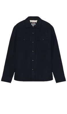 Faherty High Pile Fleece Lined Wool Shirt in Navy