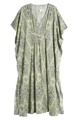 Faherty Ikat Print Organic Cotton Cover-Up Caftan in Oil Green