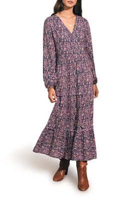 Faherty Isabella Floral Block Long Sleeve Midi Dress in Fiona Block Print