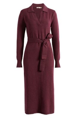 Faherty Jackson Long Sleeve Tie Waist Cotton Blend Sweater Dress in Claret Heather