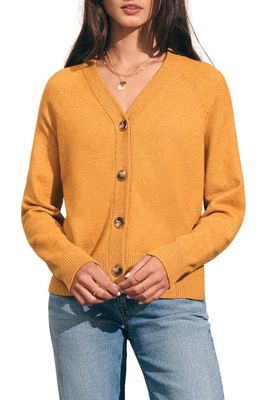 Faherty Jackson V-Neck Cotton Blend Cardigan in Gold Heather