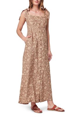Faherty Kendall Tie Strap Linen Maxi Dress in Bronze Riviera Floral