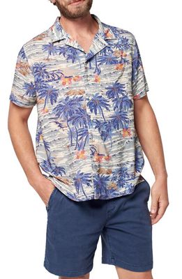 Faherty Kona Print Short Sleeve Button-Up Shirt in South Pacific Swell