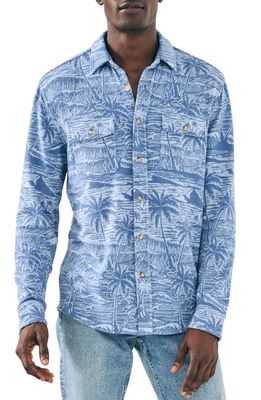 Faherty Legend Aloha Print Brushed Knit Button-Up Shirt in Coastal Waters