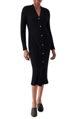 Faherty Legend Long Sleeve Rib Midi Sweater Dress in Black