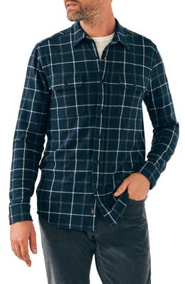 Faherty Legend Plaid Brushed Knit Button-Up Shirt in Low Rider Blue
