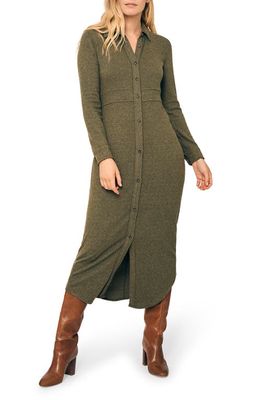 Faherty Legend Sweater Maxi Shirtdress in Olive Melange Twill