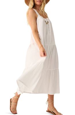 Faherty Marina Tiered Seersucker Midi Dress in White