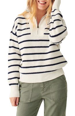 Faherty Mariner Stripe Quarter Zip Sweater in Birch Multi