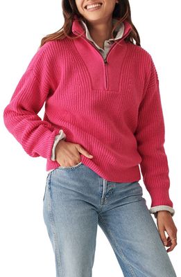 Faherty Mariner Stripe Quarter Zip Sweater in Bloom