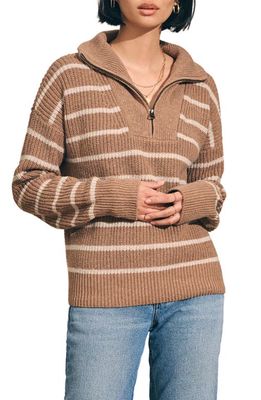 Faherty Mariner Stripe Quarter Zip Sweater in Camel Stripe