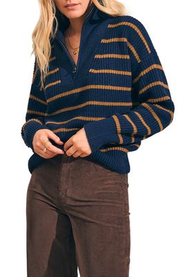 Faherty Mariner Stripe Quarter Zip Sweater in Navy Blazer Stripe