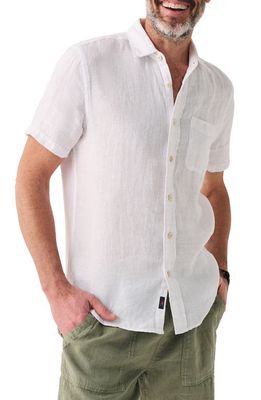 Faherty Men's Laguna Short Sleeve Linen Button-Up Shirt in White Basketweave