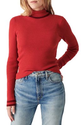 Faherty Mikki Tipped Organic Cotton & Cashmere Rib Turtleneck in Bold Red