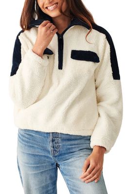 Faherty Mix Cord Fleece Pullover in Bright White