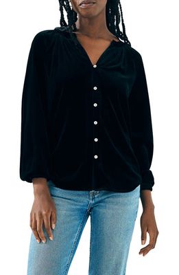 Faherty Naomi Stretch Velvet Button-Up Shirt in Black