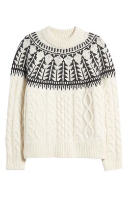 Faherty Native Knitter Frost Fair Isle Alpaca Blend Sweater in White Sheep Camp