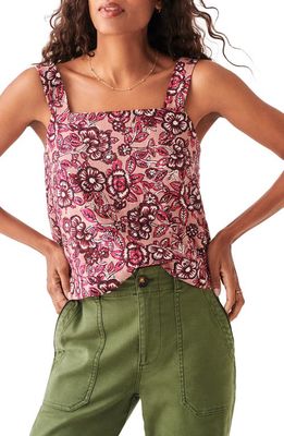 Faherty Pacifica Floral Square Neck Linen Blend Tank in Rose Desert Bloom