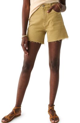 Faherty Raw Edge Sunwashed Stretch Denim Shorts in Dull Gold