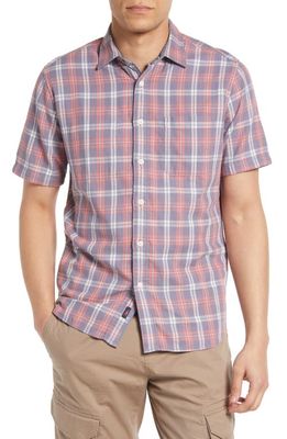 Faherty Reversible Short Sleeve Cotton Button-Up Shirt in Frisco Rose Plaid