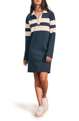 Faherty Rugby Stripe Long Sleeve Cotton Polo Dress in Open Stripe