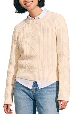 Faherty Sunwash Organic Cotton Cable Crewneck Sweater in Turtle Dove