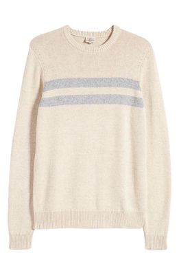 Faherty Surf Stripe Cotton Blend Sweater in Desert Oat