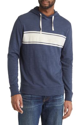 Faherty Surf Stripe Cotton Pullover Hoodie in Blue Nights