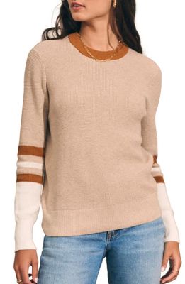 Faherty Throwback Stripe Sleeve Organic Cotton & Cashmere Crewneck Top in Oat Varsity