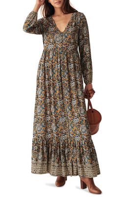 Faherty Toluca Floral Tiered Long Sleeve Maxi Dress in Fairfield Border Print