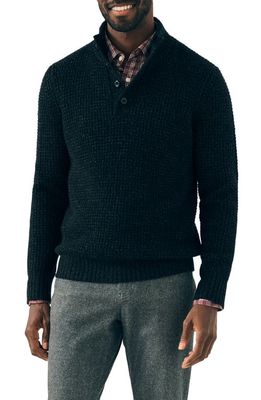 Faherty Wool & Cashmere Quarter Button Sweater in Black Night Melange
