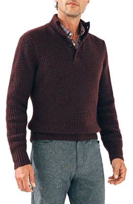 Faherty Wool & Cashmere Quarter Button Sweater in Maroon Rock Marl