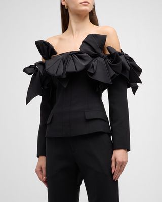 Faille Bow Off-The-Shoulder Tailored Jacket