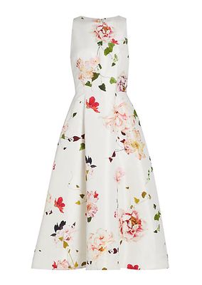 Faille Floral Sleeveless Midi-Dress