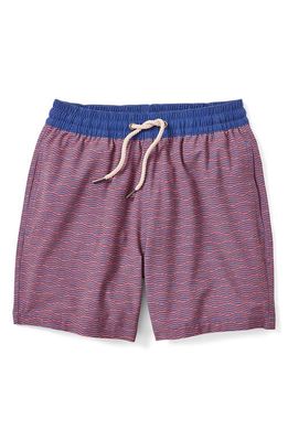 Fair Harbor Kids' Bayberry Wave Print Water Repellent Swim Trunks in Red Waves