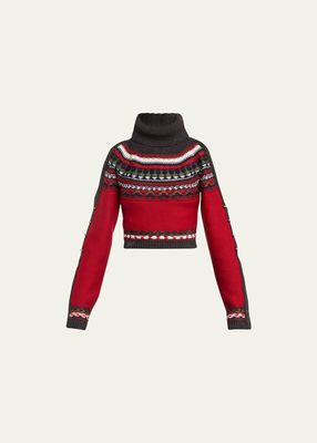 Fair Isle Wool Cropped Turtleneck with Sleeve Slits